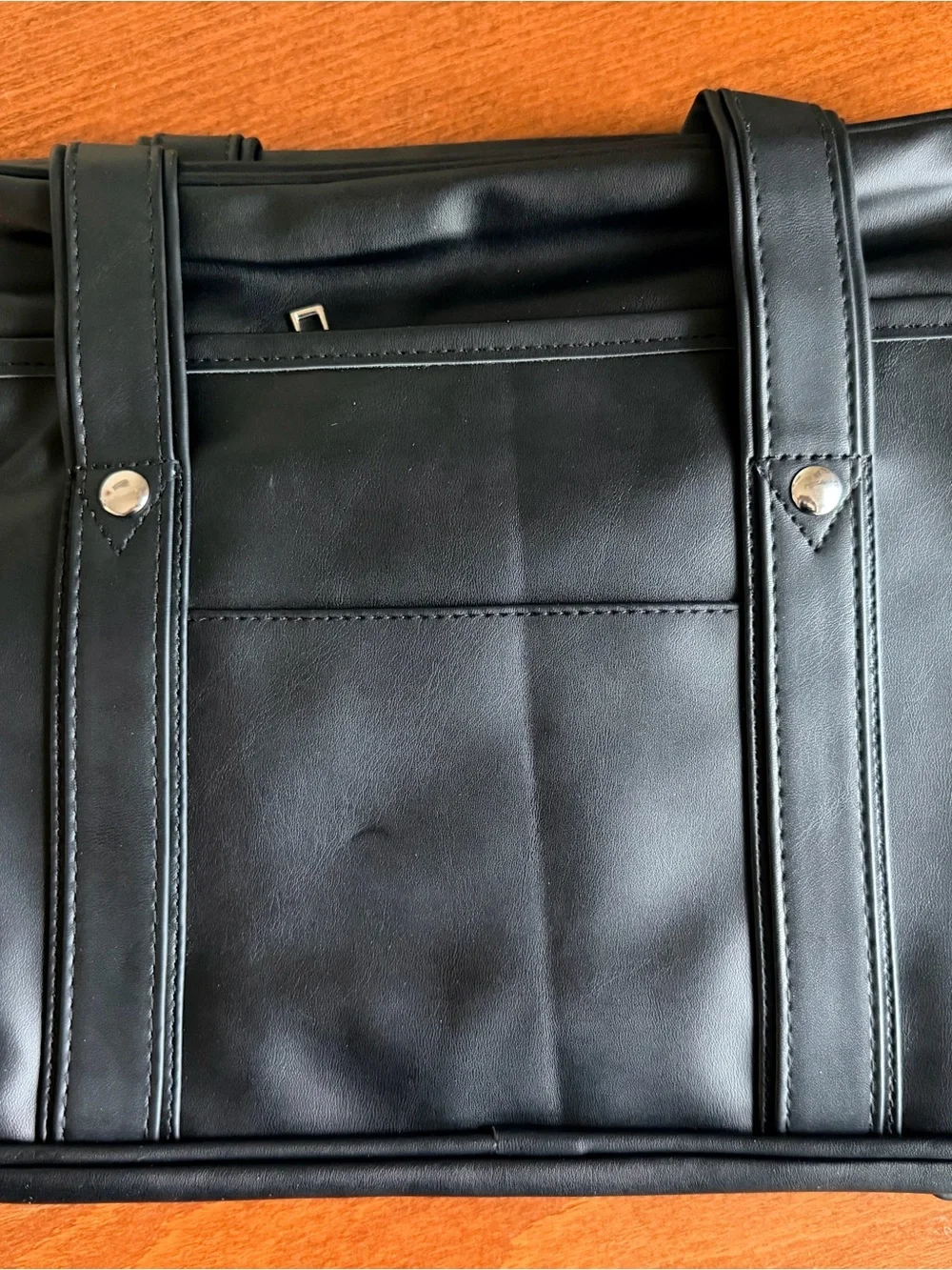 Black Faux Leather Laptop Tote Work School Shoulder Bag 15.5” Unbranded